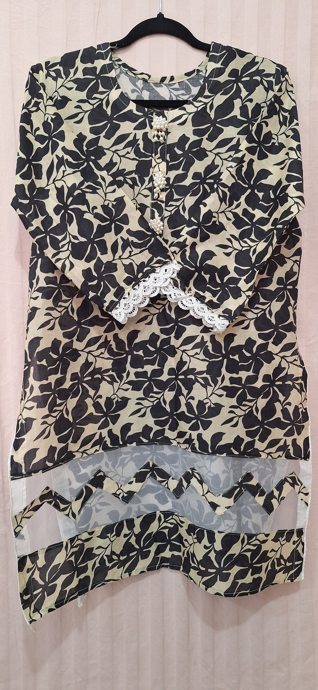 Black floral print with skin base coord set