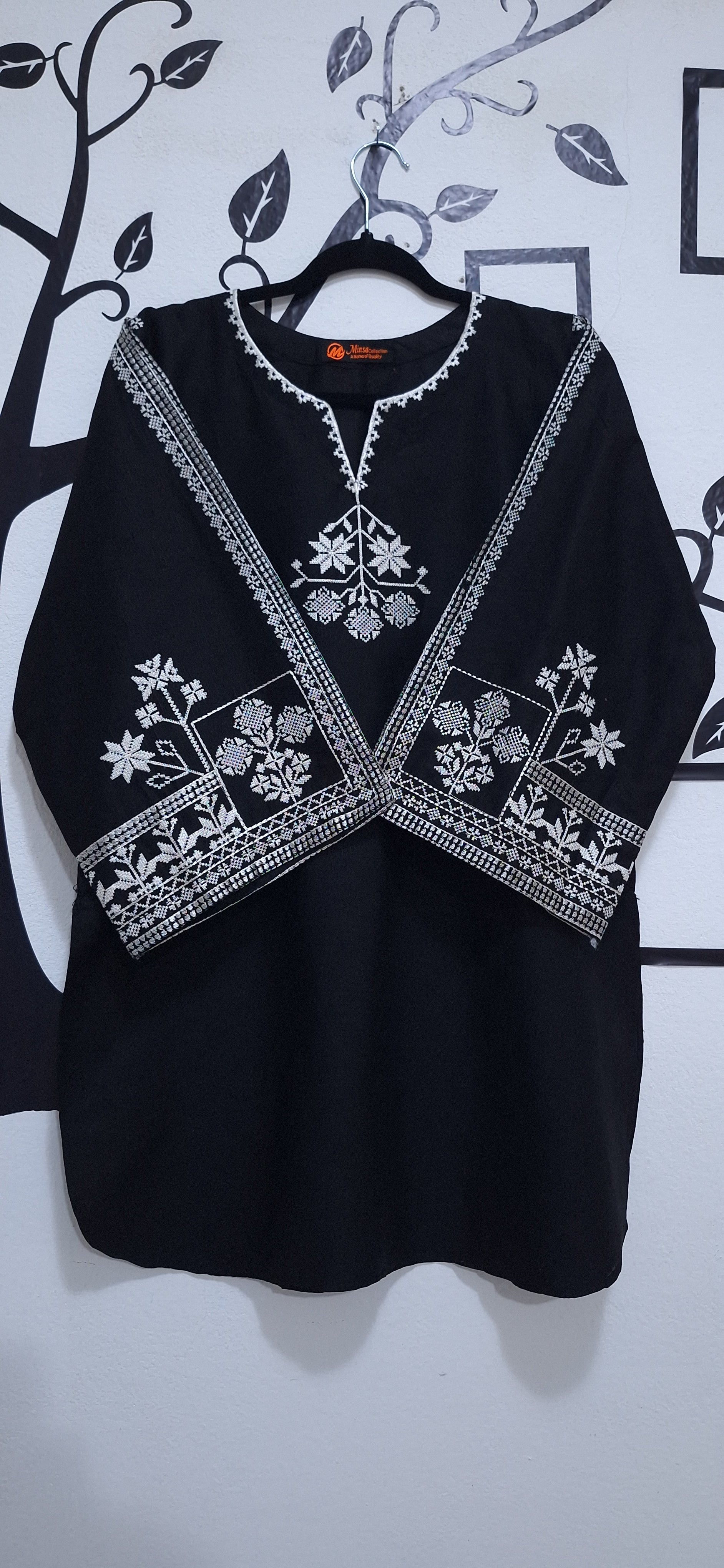 Black White embroidered