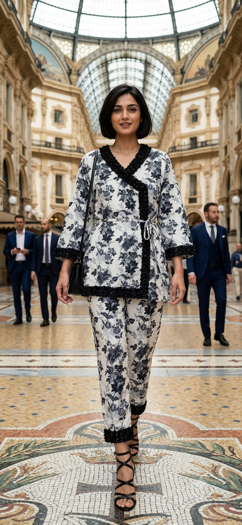 Black/White floral print coord