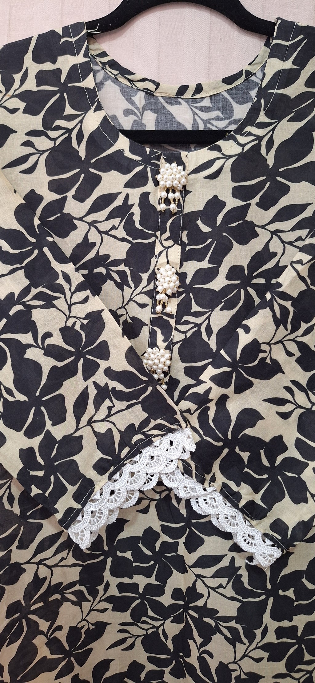 Black floral print with skin base coord set