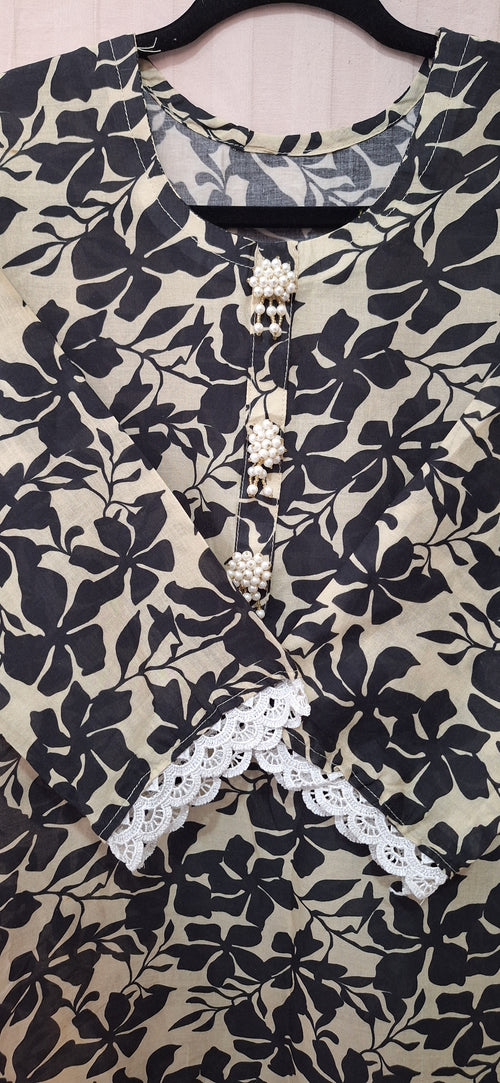 Black floral print with skin base coord set